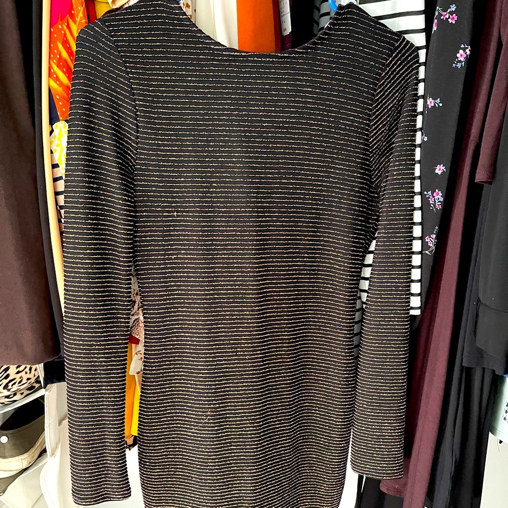 Stripes black gold and purplish metallic dress